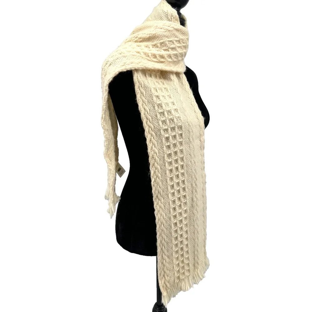 Branigan Weavers Women's Rectangular Winter Cable Knit Scarf One Size Cream Wool